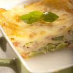 Lasagne z bobem, bazylią i serem taleggio